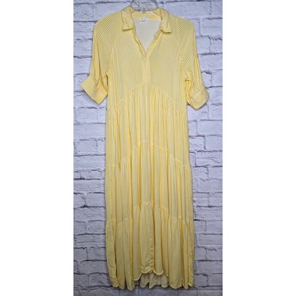 a loves a Dresses & Skirts - A Loves A Pinstripe Print Collar 3/4 Cuff Sleeve Tiered Midi Shirt Dress XS.
